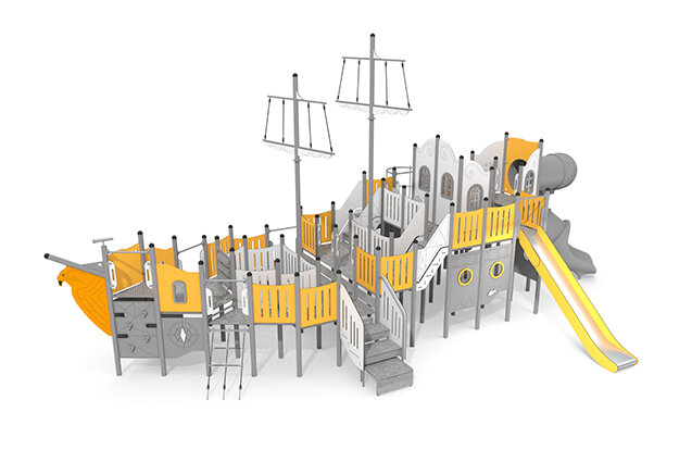 3D rendering af Statek do zabawy - aktywny statek z dwoma zjeżdżalniami