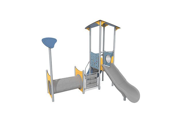 3D rendering af Wieża do zabawy - Aquarius INOX - mała wieża z tunelem do czołgania