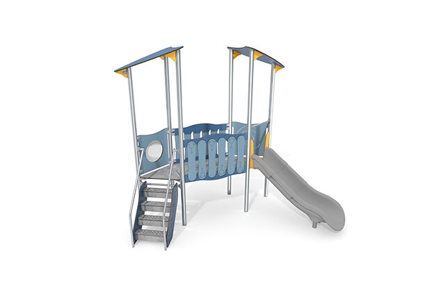 3D rendering af Wieża do zabawy - Aquarius INOX - podwójna wieża z mostem