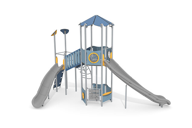 3D rendering af Wieża do zabawy - Aquarius INOX - sześciokątna wieża z platformą