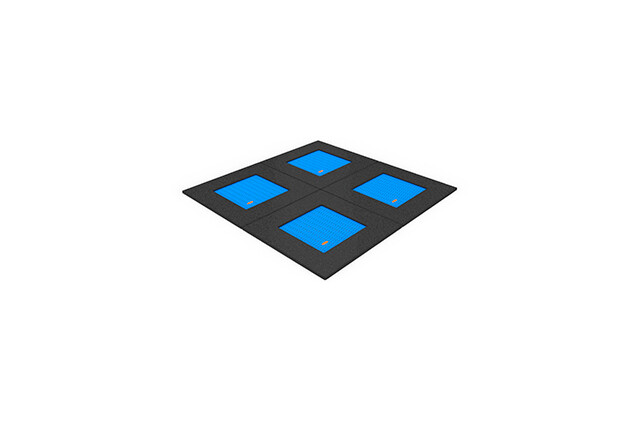 3D rendering af Trampolina - kwadrat 272 x 272 cm cztery kwadraty niebieskie