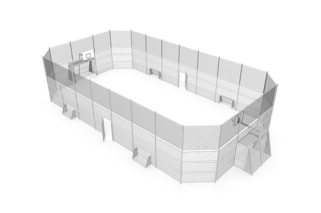 3D rendering af Boisko wielofunkcyjne - Sport Arena 6, 24,30 x 12,72 m, kolor szary