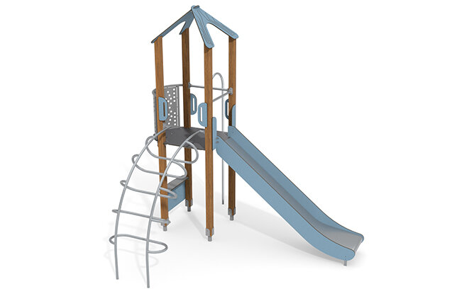 3D rendering af Wieża do zabawy - ECO pojedyncza wieża z rurą strażacką - niebieska