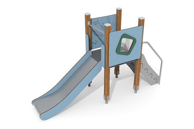 3D rendering af Wieża do zabawy - ECO pojedyncza wieża ze zjeżdżalnią - niebieska