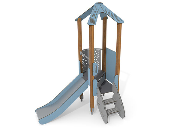 3D rendering af Wieża do zabawy - ECO - pojedyncza wieża z balkonem - niebieska
