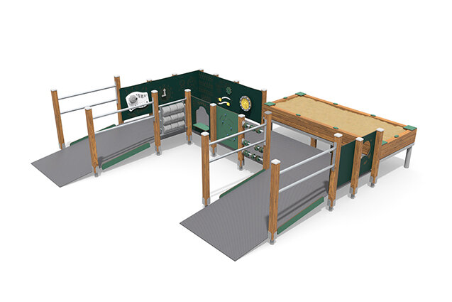 3D rendering af Wieża do zabawy - ECO - strefa zabaw z rampą dla wózków inwalidzkich - zielona