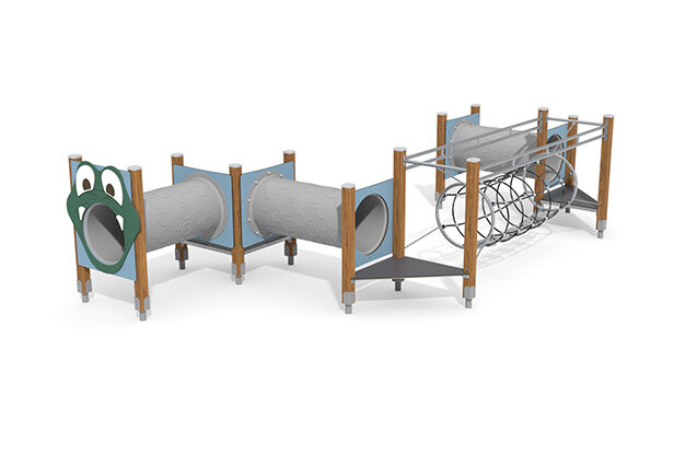 3D rendering af Tor przeszkód - ECO tor sprawnościowy z tunelem do czołgania - niebieska