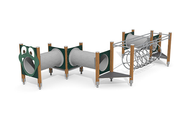 3D rendering af Tor przeszkód – ECO tor sprawnościowy z tunelem do czołgania - zielony
