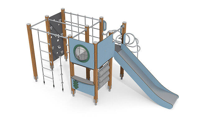 3D rendering af Wieża do zabawy - ECO - pojedyncza wieża z zestawem do wspinaczki - niebieska