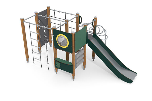 3D rendering af Wieża do zabawy - ECO - pojedyncza wieża z zestawem do wspinaczki - zielona