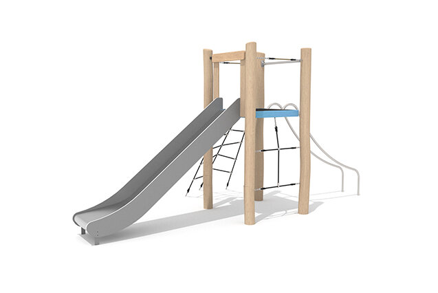 3D rendering af Wieża do zabawy - Robinia Scandic pojedyncza wieża ze zjeżdżalnią i elementami wspinaczkowymi