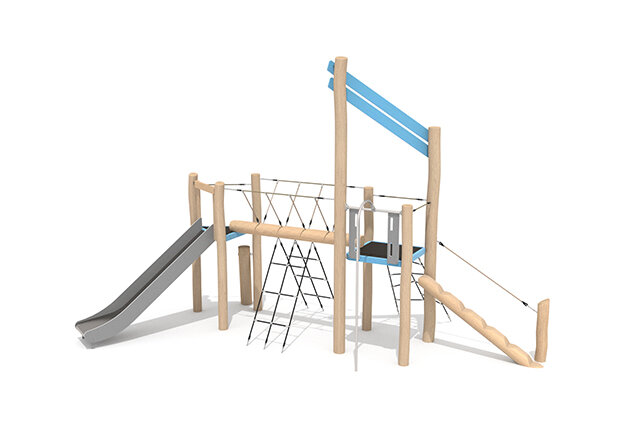 3D rendering af Wieża do zabawy - Robinia Scandic podwójna wieża z rurą strażacką
