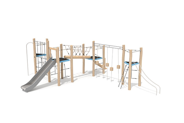 3D rendering af Wieża do zabawy - Robinia Scandic poczwórna wieża z torem wspinaczkowym