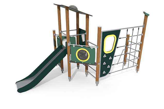 3D rendering af Wieża do zabawy - ECO - pojedyncza wieża z torem wspinaczkowym - zielona